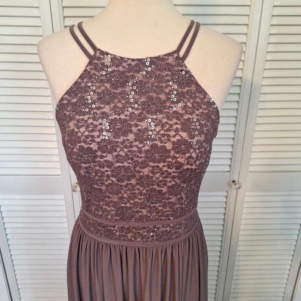 Nightway halter shimmer sequin lace maxi dress sz 8 *AH - Picture 6 of 9